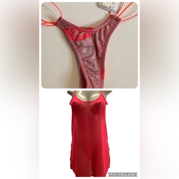 Zuliana Size S/M Bright Coral Mesh Sheer Cover Up Dress With Metallic Thong. New - Picture 1 of 6